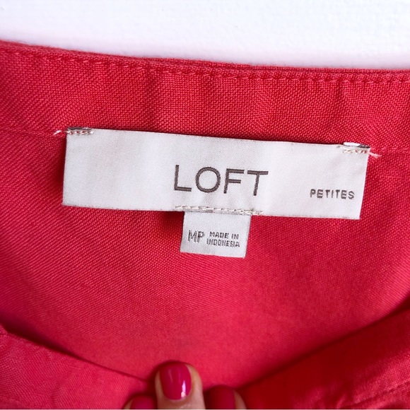 Loft Linen Blend Square Neck Flounce Mini Dress Medium Petite Coral Orange Women - Picture 7 of 8